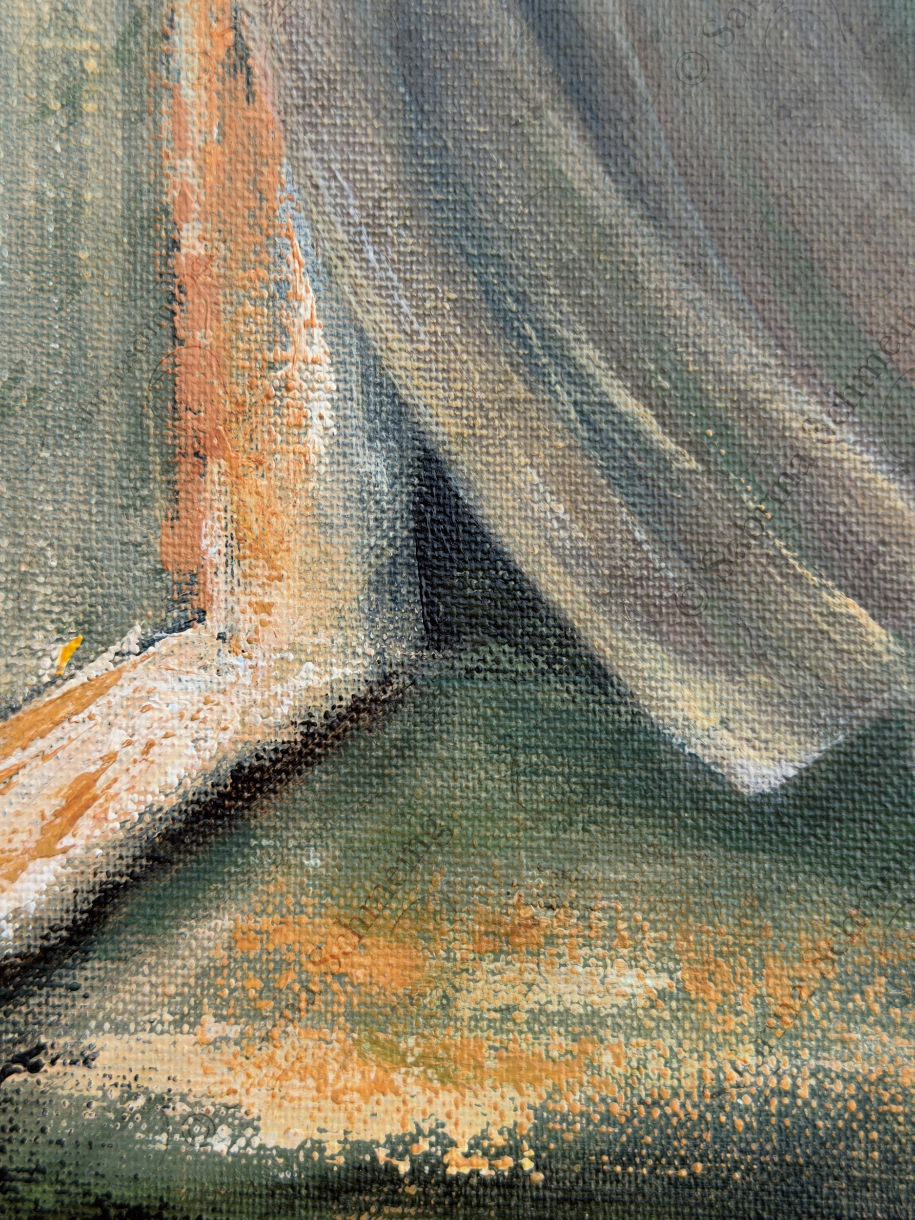 Kunstwerk "Der leere Tisch" von Sabrina Schmeing © 2026. Man sieht eine Nahaufnahme des Kunstwerks mit groben Strukturen.