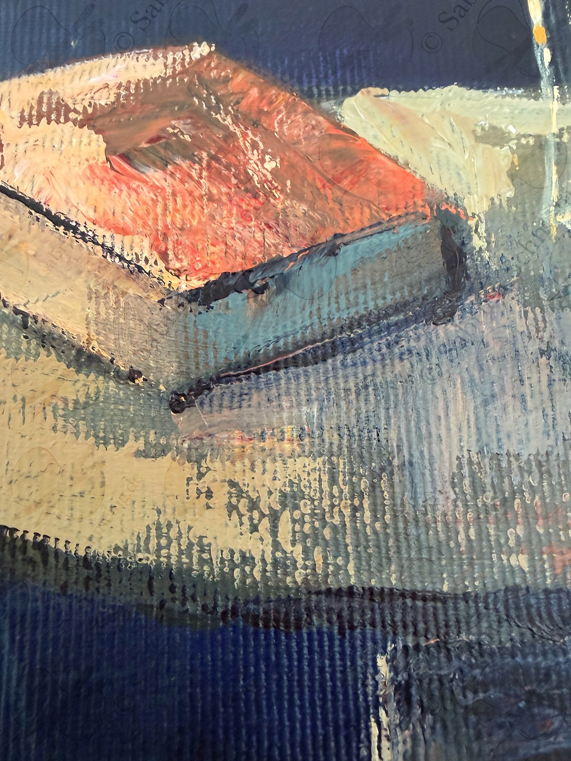 Kunstwerk "Die andere Welt" von Sabrina Schmeing © 2026. Eine Nahaufnahme des Buchs auf dem Tisch. Acryl auf Leinwand.